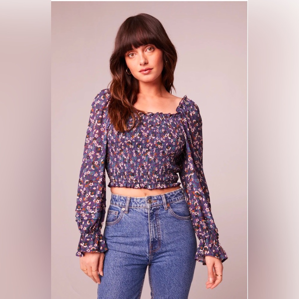 Band of the Free\Gypsies AGATHE PURPLE FLORAL SMOCKED TOP